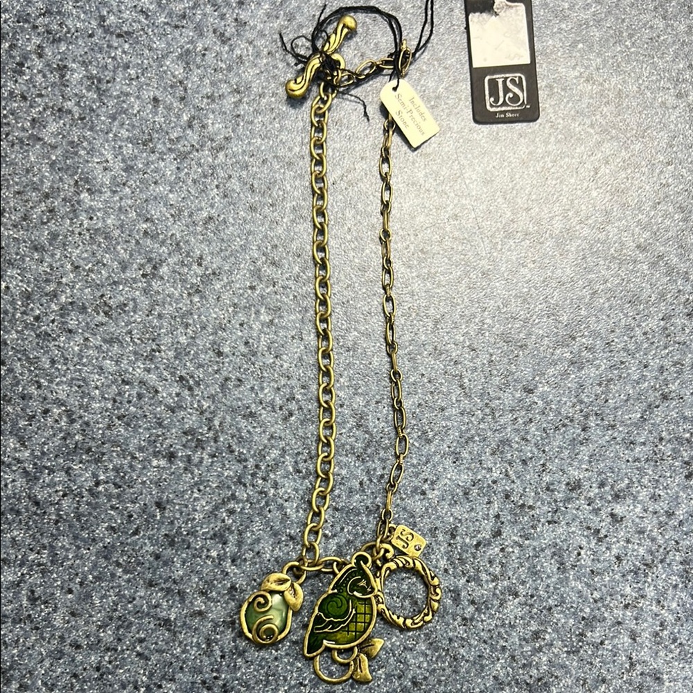 Gold and Green Charm Necklace